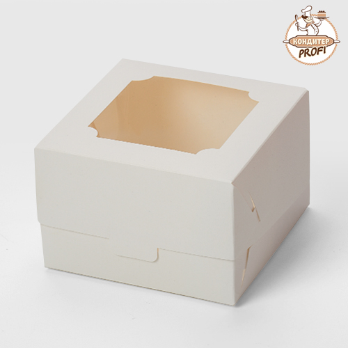 Коробка для Бенто-торта с окном 120х120х80мм. Белая (Упаковка 1 шт.)