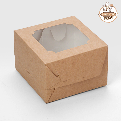 Коробка для Бенто-торта с окном 120х120х80мм. Крафт  (Упаковка 1 шт.)