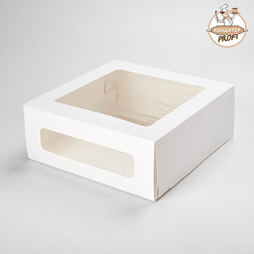 Картонная упак. Сake Window для торта с окном - "Белая, 24х24х10 cм." (1 шт.)