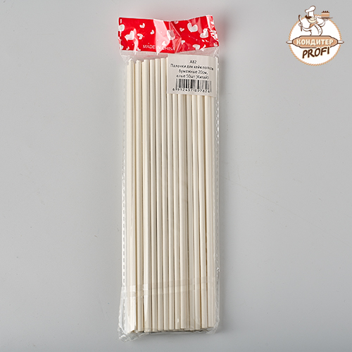 Палочки для кейк-попсов бумажные 20 см, Белые А82 (50шт.)