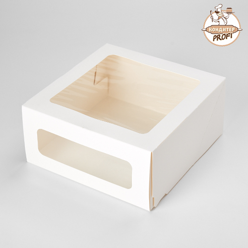 Картонная упак. Сake Window для торта с окном - "Белая, 22х22х10 cм." (1 шт.)