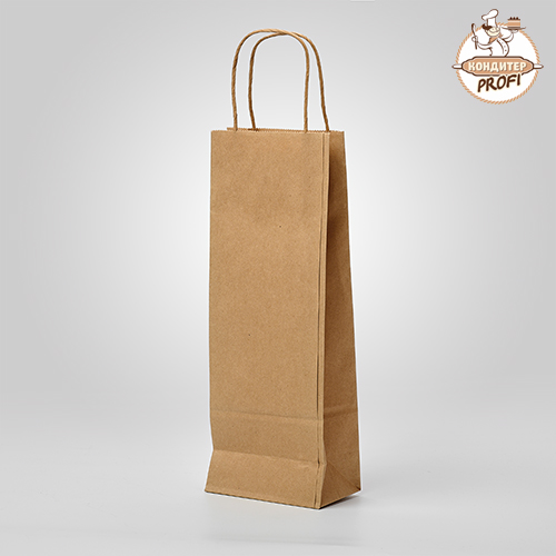 Бумажный пакет ECO - "Крафт, Крученные ручки, 12х8х33 см." (1 шт.)