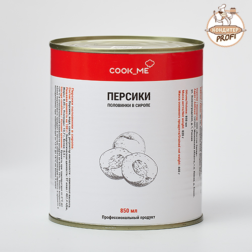 Персики в сиропе половинки, ж\б Cook Me (Банка 850/820мл.) Китай (1шт.)