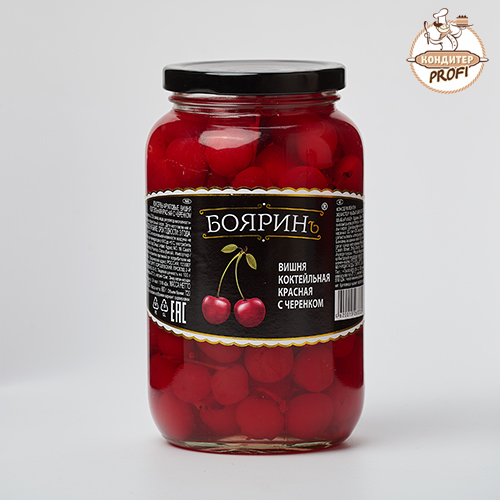 Коктельная вишня красная с черенком 350 г / 680 г / 720 мл, БОЯРИН, консервы фруктовые