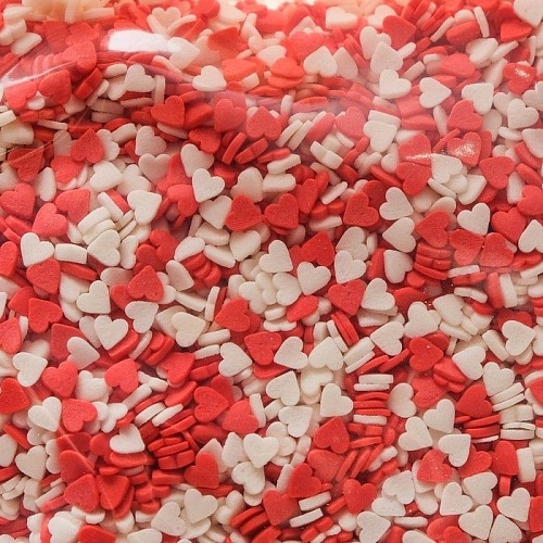 Посыпка "Сердечки красно-белые"  мини (Упаковка 750гр.)