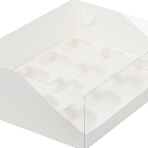 Коробка под капкейки на 12 ячеек "Белая" с пластиковой крышкой (1 шт.)