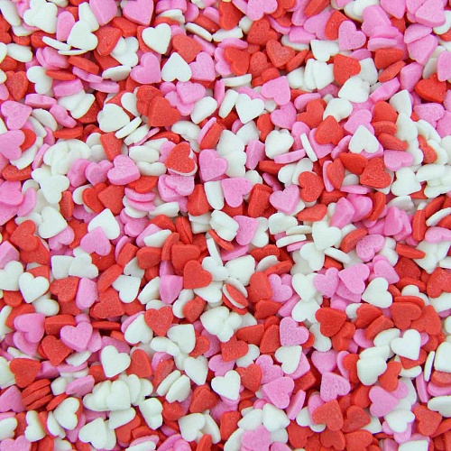 Посыпка "Сердечки красно-бело-розовые" мини (Упаковка 750гр.)