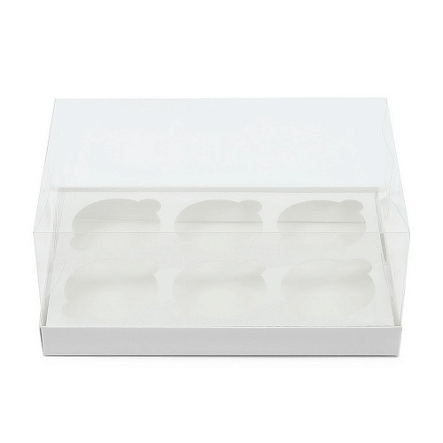 Коробка под капкейки на 6 ячеек "Белая" с пластиковой крышкой 235х160х100 (1 шт.)