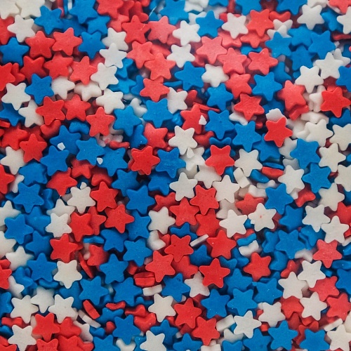 Посыпка "Звезды красные. белые, синие мини " (Упаковка 750гр.)
